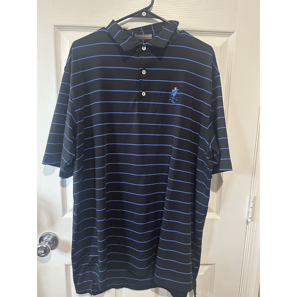 Peter Millar Summer Comfort Men's XL‎ Black Blue Striped Polo Golf Casual